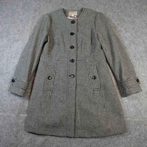 Banana Republic Coat Womens Large Wool Peacoat Houndstooth Melange Overcoat - Picture 1 of 10